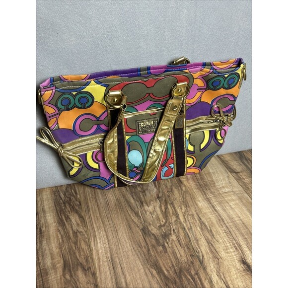 Coach Handbags - Coach Y2K Poppy Bag Multi-Colored Purse Shoulder Handbag Signature Canvas Used